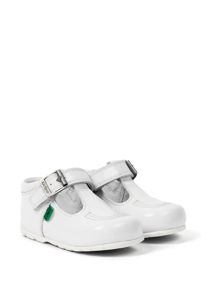 Kickers White Infant T Bar Patent Leather Shoes - Image 1 of 6