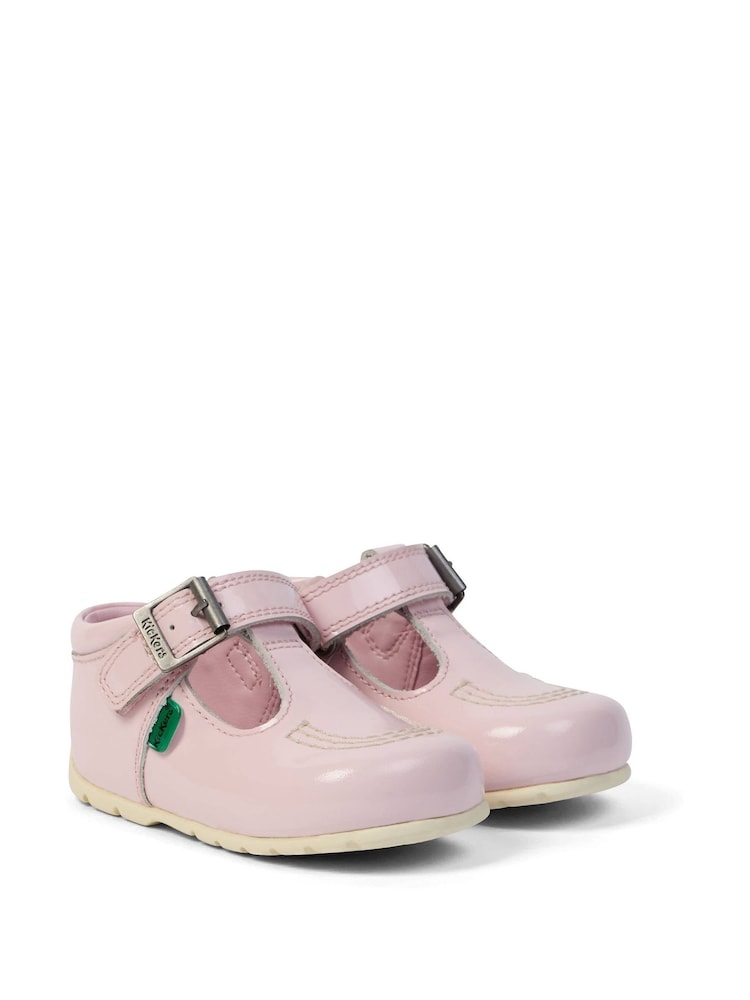 Kickers Pink Infant T Bar Patent Leather Shoes - Image 1 of 6
