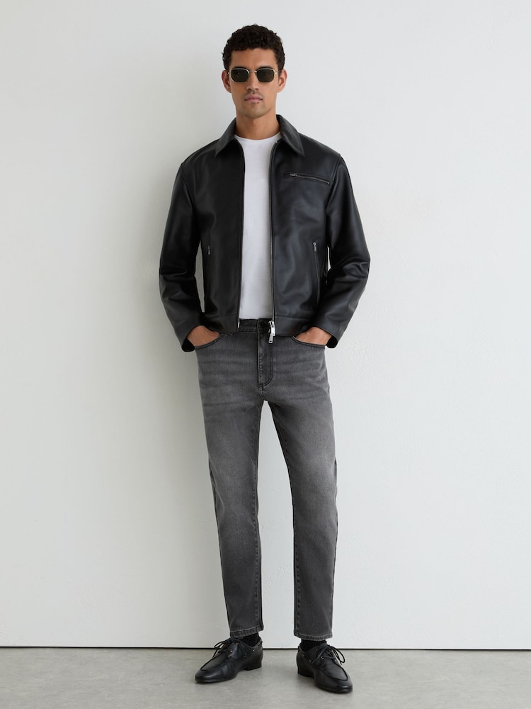 Reiss Washed Black Rathbone Relaxed-Fit Cropped Jeans - Image 1 of 6 Reiss Washed Black Rathbone Relaxed-Fit Cropped Jeans - Image 1 of 6