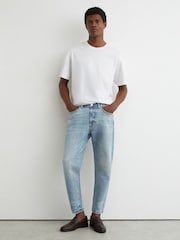 Reiss Light Blue Wash Rathbone Relaxed-Fit Cropped Jeans - Image 1 of 7