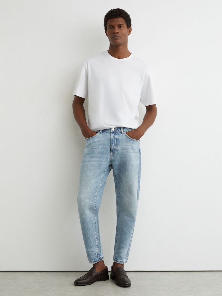 Reiss Light Blue Wash Rathbone Relaxed-Fit Cropped Jeans - Image 1 of 7 Reiss Light Blue Wash Rathbone Relaxed-Fit Cropped Jeans - Image 1 of 7