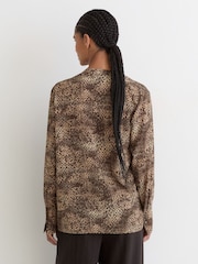 Reiss Brown Print Laurie Matte Silk Printed Draped Shirt - Image 5 of 6
