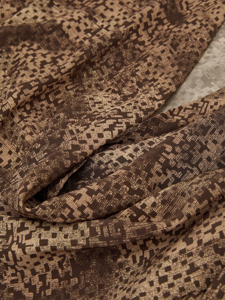 Reiss Brown Print Laurie Matte Silk Printed Draped Shirt - Image 6 of 6 Reiss Brown Print Laurie Matte Silk Printed Draped Shirt - Image 6 of 6
