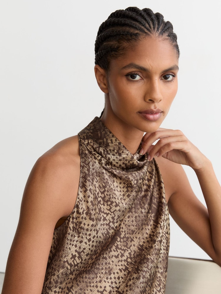 Reiss Krissy Silk Printed Cowl-Neck Sleeveless Top - Bild 1 von 7 Reiss Krissy Silk Printed Cowl-Neck Sleeveless Top - Bild 1 von 7