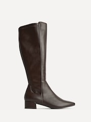 Linzi Brown PU Revolve Stretch High Leg Boots With Low Block Heel - Image 2 of 5
