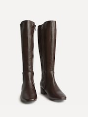 Linzi Brown PU Revolve Stretch High Leg Boots With Low Block Heel - Image 3 of 5