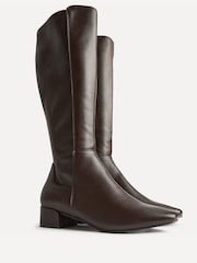 Linzi Brown PU Revolve Stretch High Leg Boots With Low Block Heel - Image 4 of 5