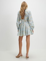 River Island Blue Floral Print Belted Mini Shirt Dress - Image 2 of 4
