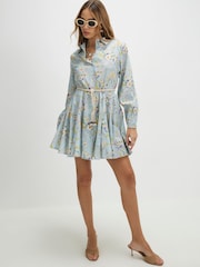 River Island Blue Floral Print Belted Mini Shirt Dress - Image 3 of 4