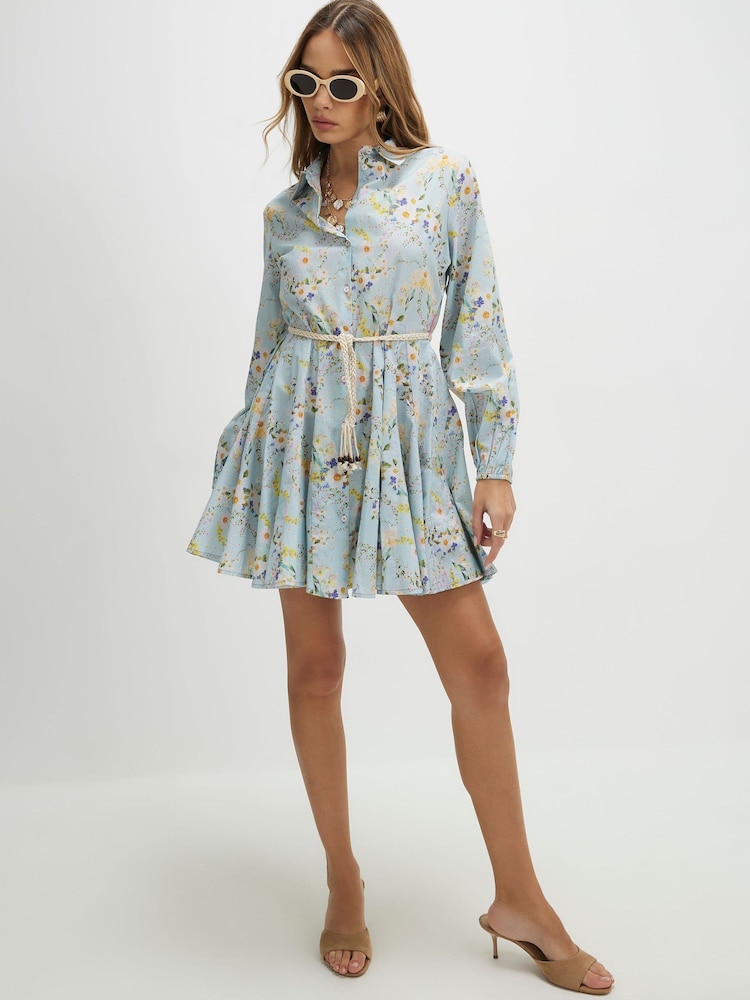 blue print shirt dress Shirt Dress Washed Blue Print Washed Blue Print / L/46