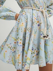 River Island Blue Floral Print Belted Mini Shirt Dress - Image 4 of 4