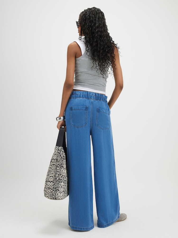 River Island Blue Low Rise Wide Leg Paperbag Tie Front Jeans - Image 4 of 4