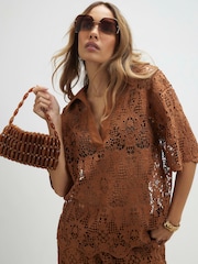 River Island Brown Beaded Clutch Bag - Image 1 of 6