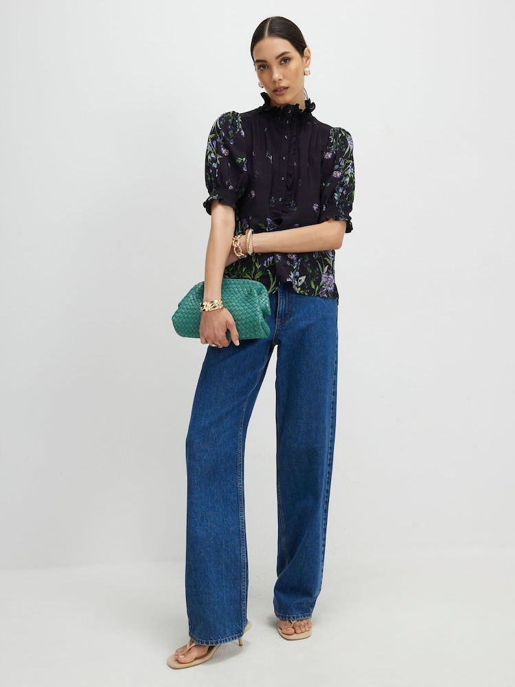 River Island Black Short Sleeve Floral Print Top - Image 2 of 4 River Island Black Short Sleeve Floral Print Top - Image 2 of 4