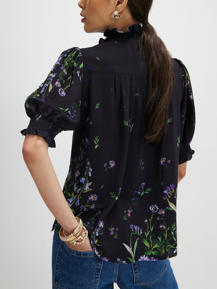 River Island Black Short Sleeve Floral Print Top - Image 4 of 4 River Island Black Short Sleeve Floral Print Top - Image 4 of 4