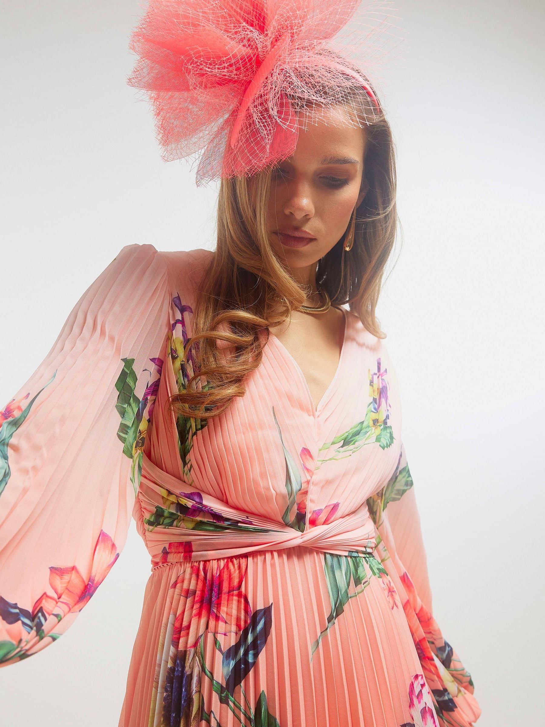 Buy River Island Pink Edwina Long Sleeve Floral Print Midi Dress