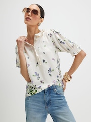 River Island White Short Sleeve Floral Print Top - Image 1 of 4
