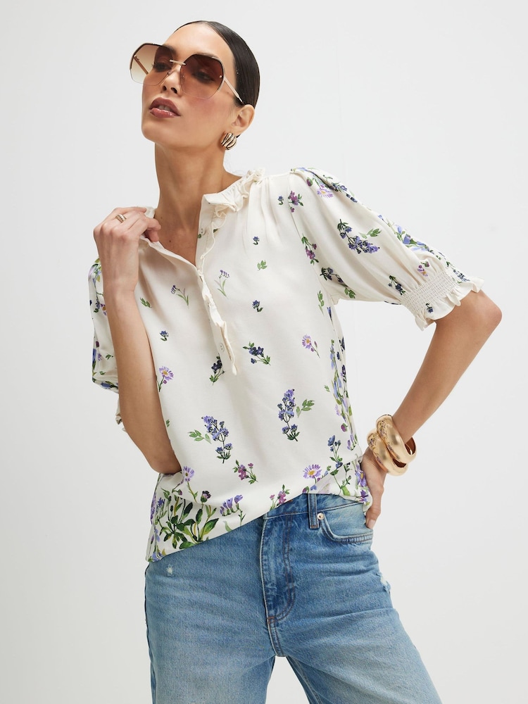 River Island White Short Sleeve Floral Print Top - Image 1 of 4