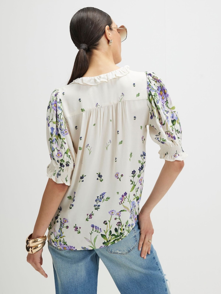 River Island White Short Sleeve Floral Print Top - Image 2 of 4