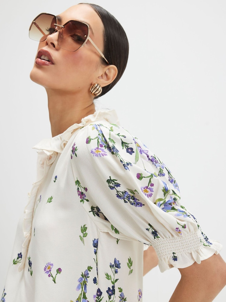 River Island White Short Sleeve Floral Print Top - Image 4 of 4