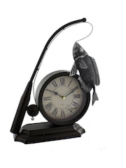 Widdop Black Metal Mantel Clock - Fishing Rod & Fish - Image 1 of 1