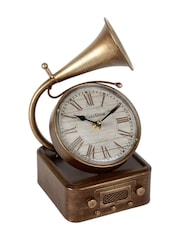 Widdop Antique Brass Metal Mantel Clock - Gramophone Roman Numerals - Image 1 of 2