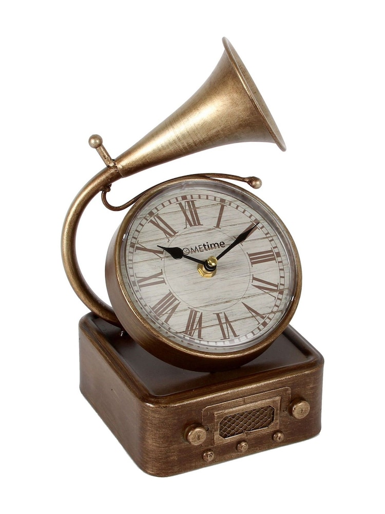 Widdop Antique Brass Metal Mantel Clock - Gramophone Roman Numerals - Image 1 of 2
