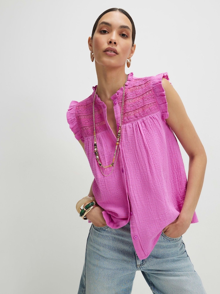 River Island Pink Sleeveless Lace Double Faced Blouse - Image 1 of 4