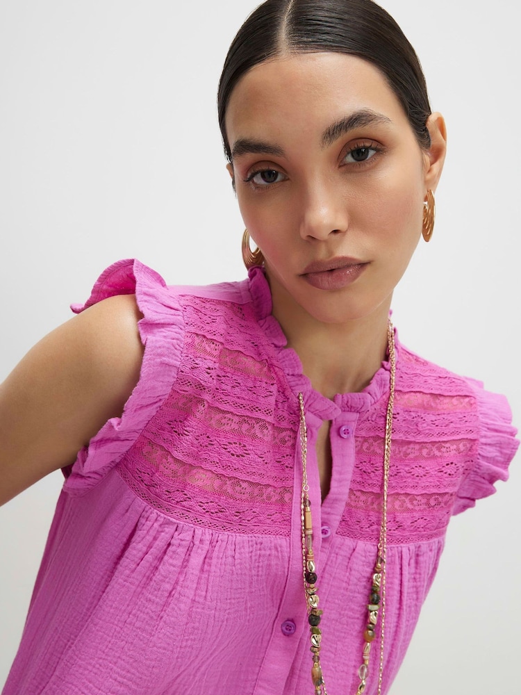 River Island Pink Sleeveless Lace Double Faced Blouse - Image 4 of 4