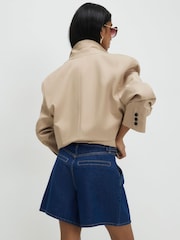 River Island Blue Belted Waist Tailored Denim Shorts - Image 2 of 4