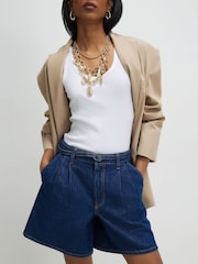 River Island Blue Belted Waist Tailored Denim Shorts - Image 3 of 4