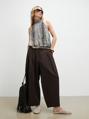 River Island Brown Poplin Barrel Pull On Trousers - Image 1 of 4