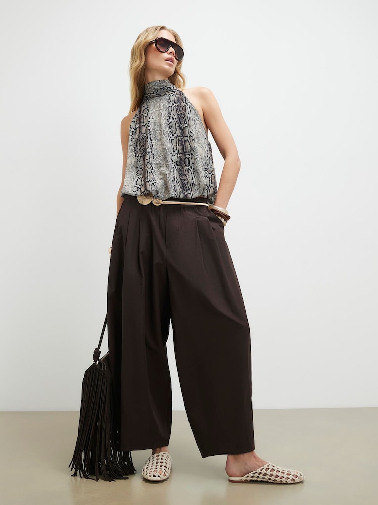 River Island Brown Poplin Barrel Pull On Trousers - Image 1 of 4