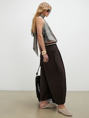 River Island Brown Poplin Barrel Pull On Trousers - Image 2 of 4
