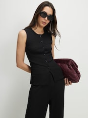 River Island Black Sleeveless Texture Button Through Top - Image 1 of 4