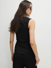 River Island Black Sleeveless Texture Button Through Top - Image 3 of 4