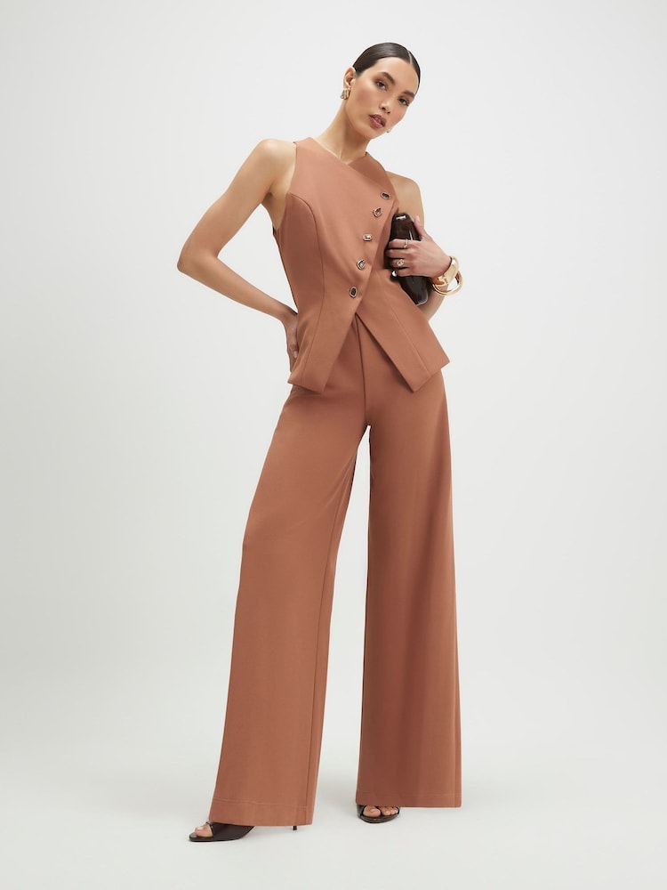 River Island Brown Collarless Asymmetric Jumpsuit - Image 1 of 4 River Island Brown Collarless Asymmetric Jumpsuit - Image 1 of 4