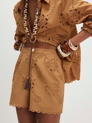 River Island Brown Poplin Cutwork Shorts - Image 4 of 4