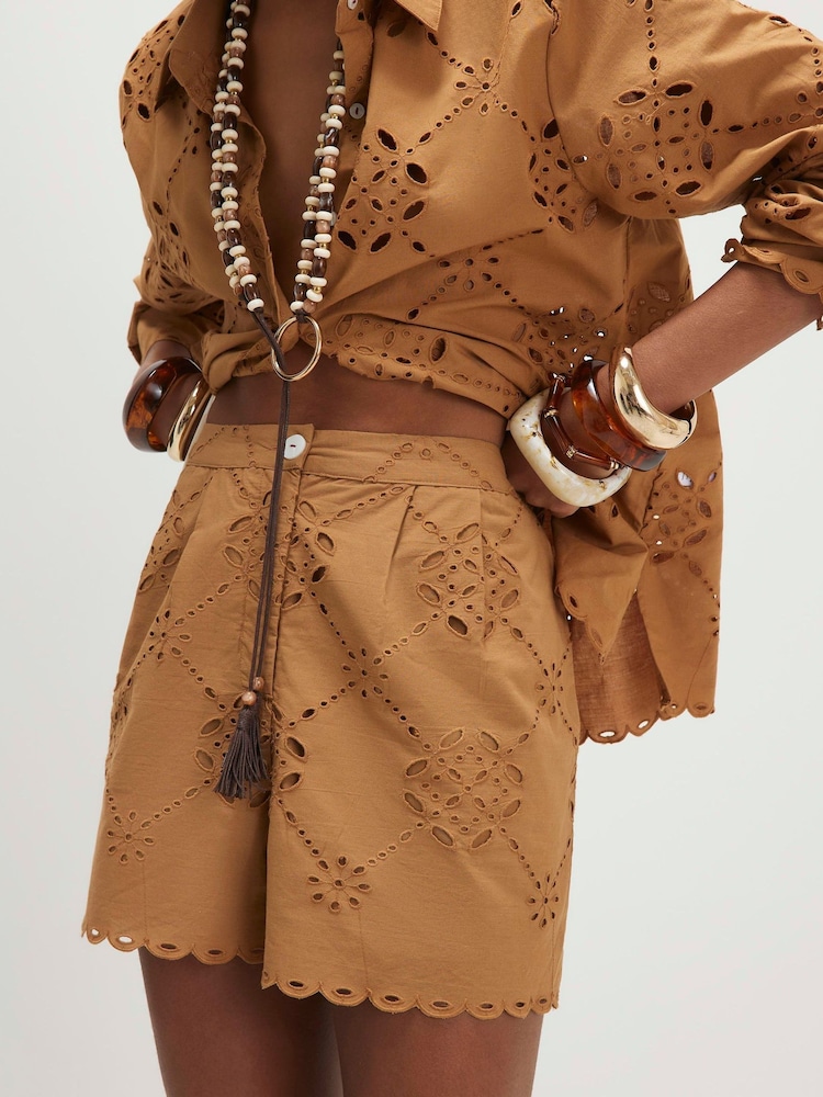 River Island Brown Poplin Cutwork Shorts - Image 4 of 4