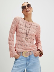 River Island Pink Crochet Boat Neck Jumper - Image 1 of 4