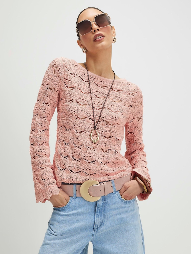 River Island Pink Crochet Boat Neck Jumper - Image 1 of 4