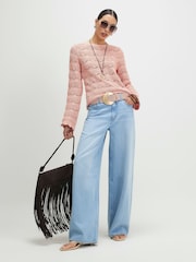 River Island Pink Crochet Boat Neck Jumper - Image 3 of 4