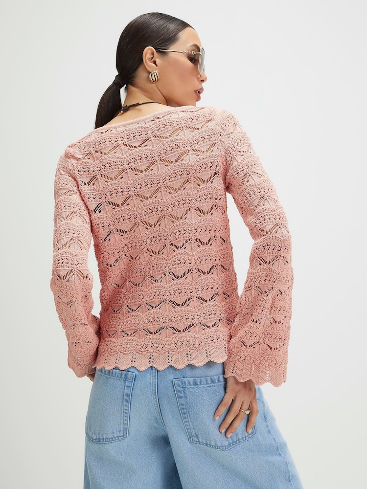 River Island Pink Crochet Boat Neck Jumper - Image 4 of 4