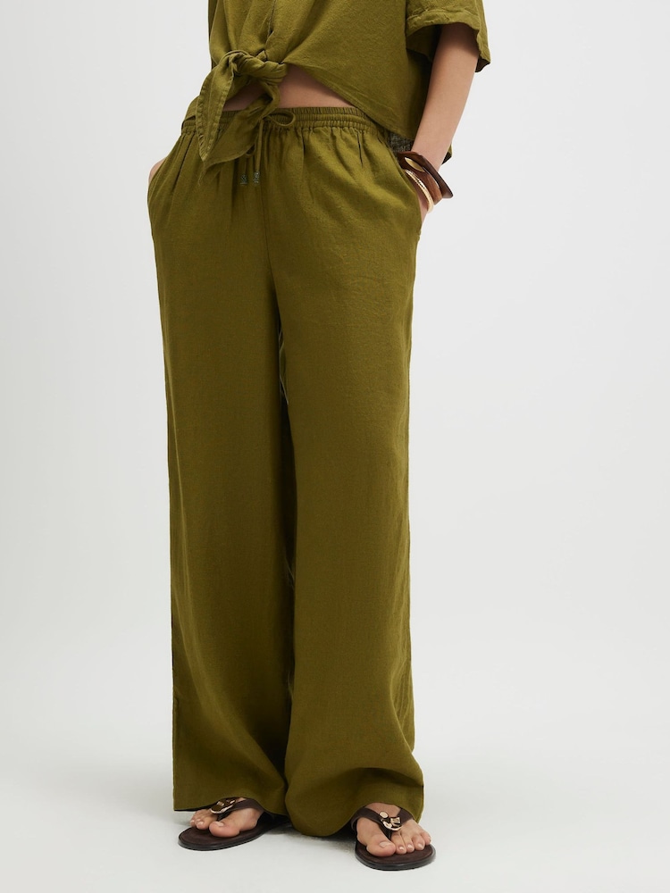 River Island Green Linen Blend Pull On Trousers - Image 1 of 4