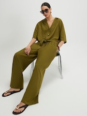 River Island Green Linen Blend Pull On Trousers - Image 3 of 4
