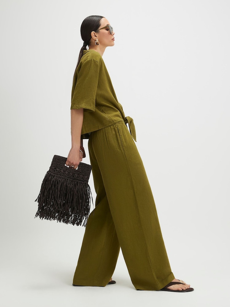 River Island Green Linen Blend Pull On Trousers - Image 4 of 4
