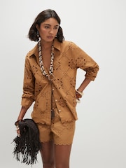 River Island Brown Poplin Cutwork Shirt - Image 3 of 4