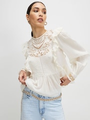 River Island Cream Cutwork Ruffle Blouse - Image 1 of 4