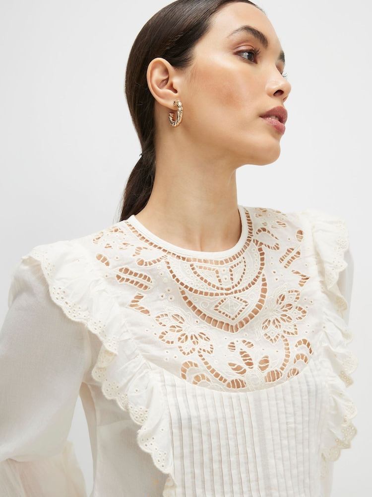 River Island Cream Cutwork Ruffle Blouse - Image 2 of 4