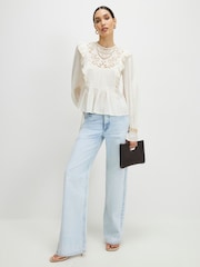 River Island Cream Cutwork Ruffle Blouse - Image 3 of 4